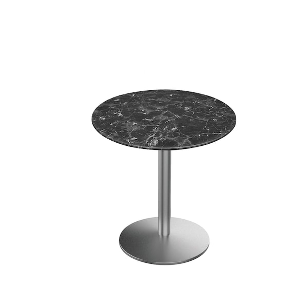 30 Tall OD214 St Steel Table Base w22 Dia foot and 32 Dia Black Marble Top, IndoorOutdoor